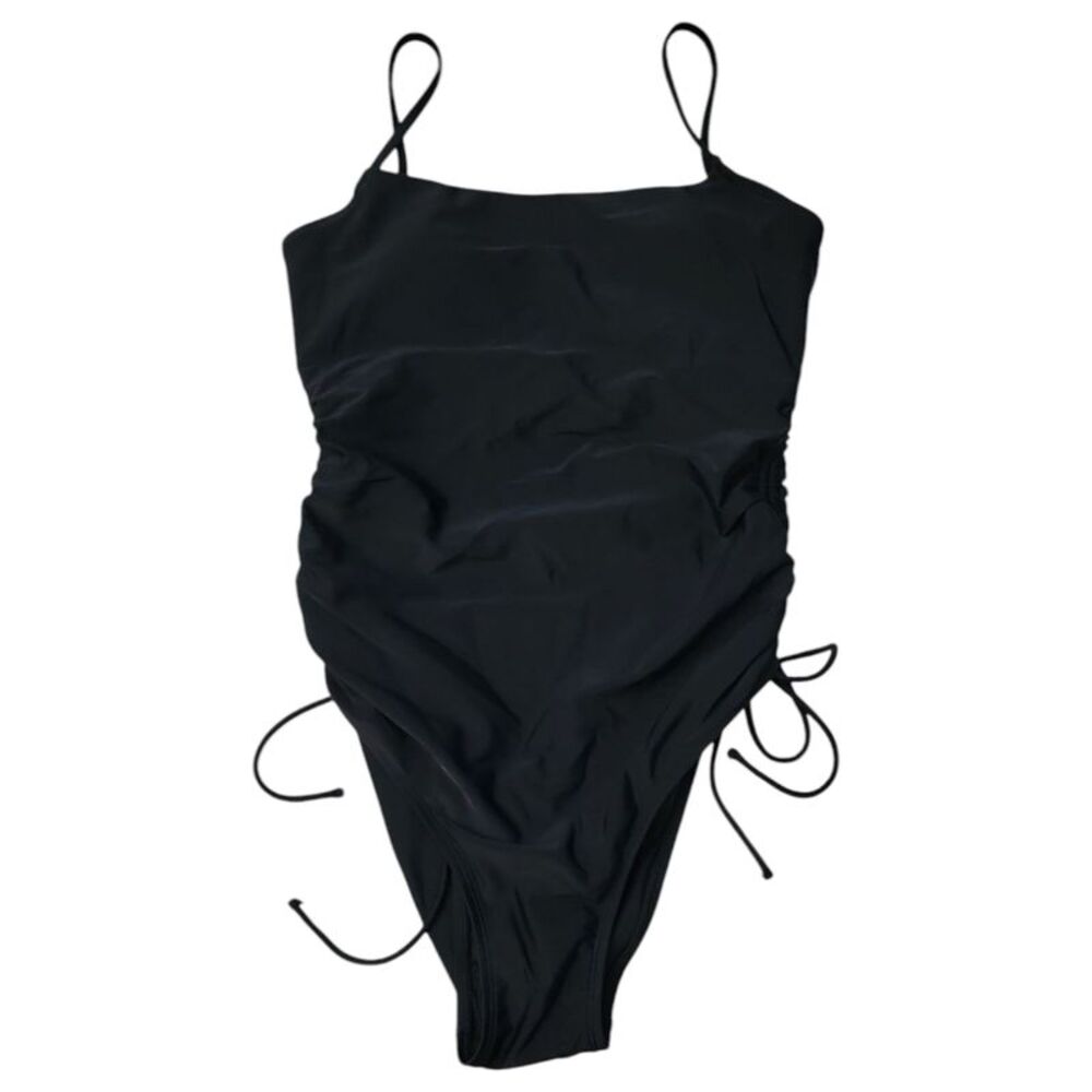 Loft Women's Shirred Side Tie Fully Lined One-Piece Swimsuit - Black